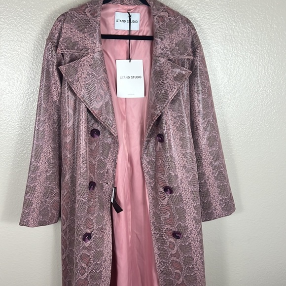 (SOLD)STAND STUDIO Faustine Long Coat Pink Faux Snake - Picture 9 of 13
